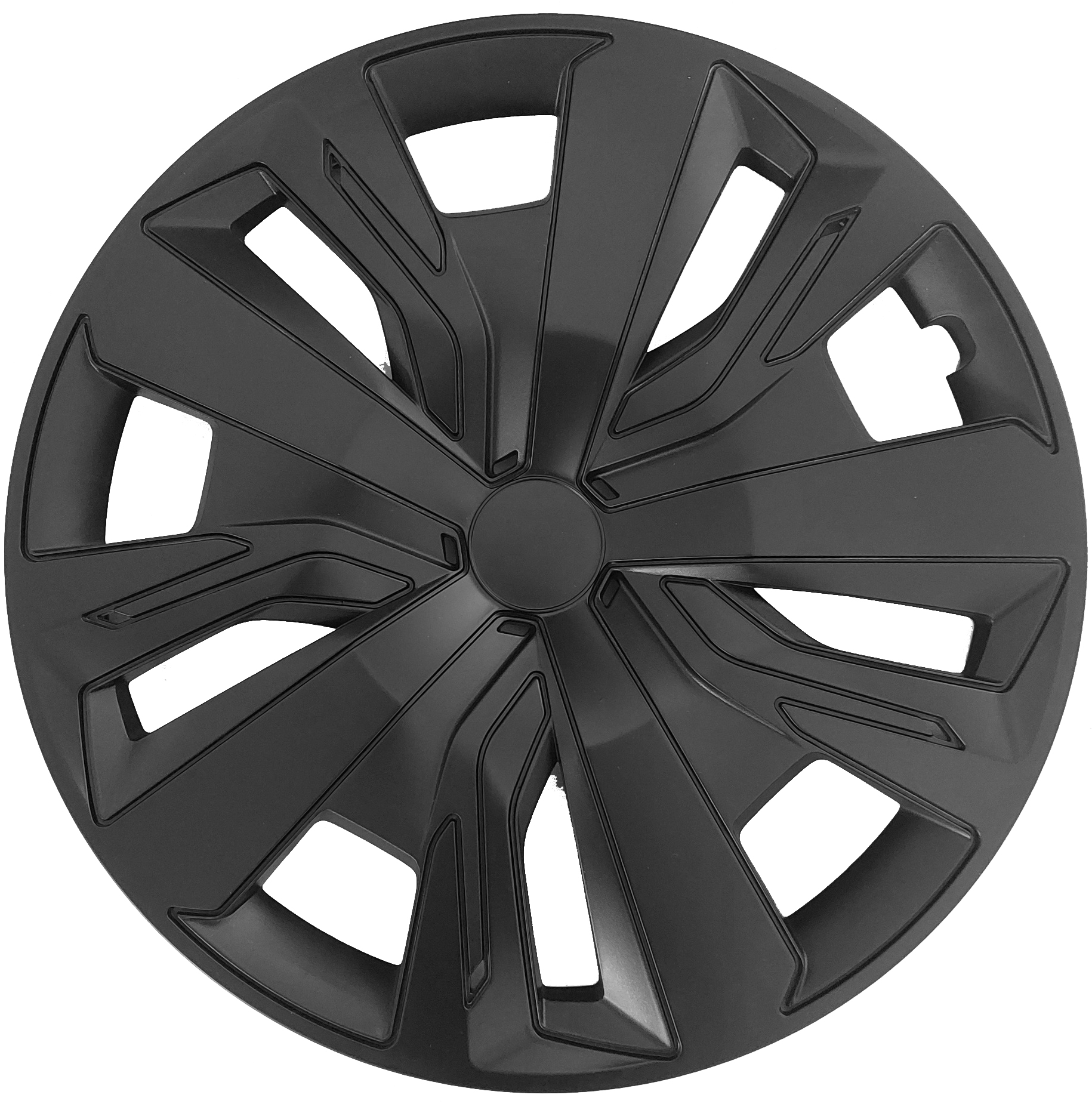 Eine Frontaufnahme der Radkappe Modell RKK18 in schwarz.