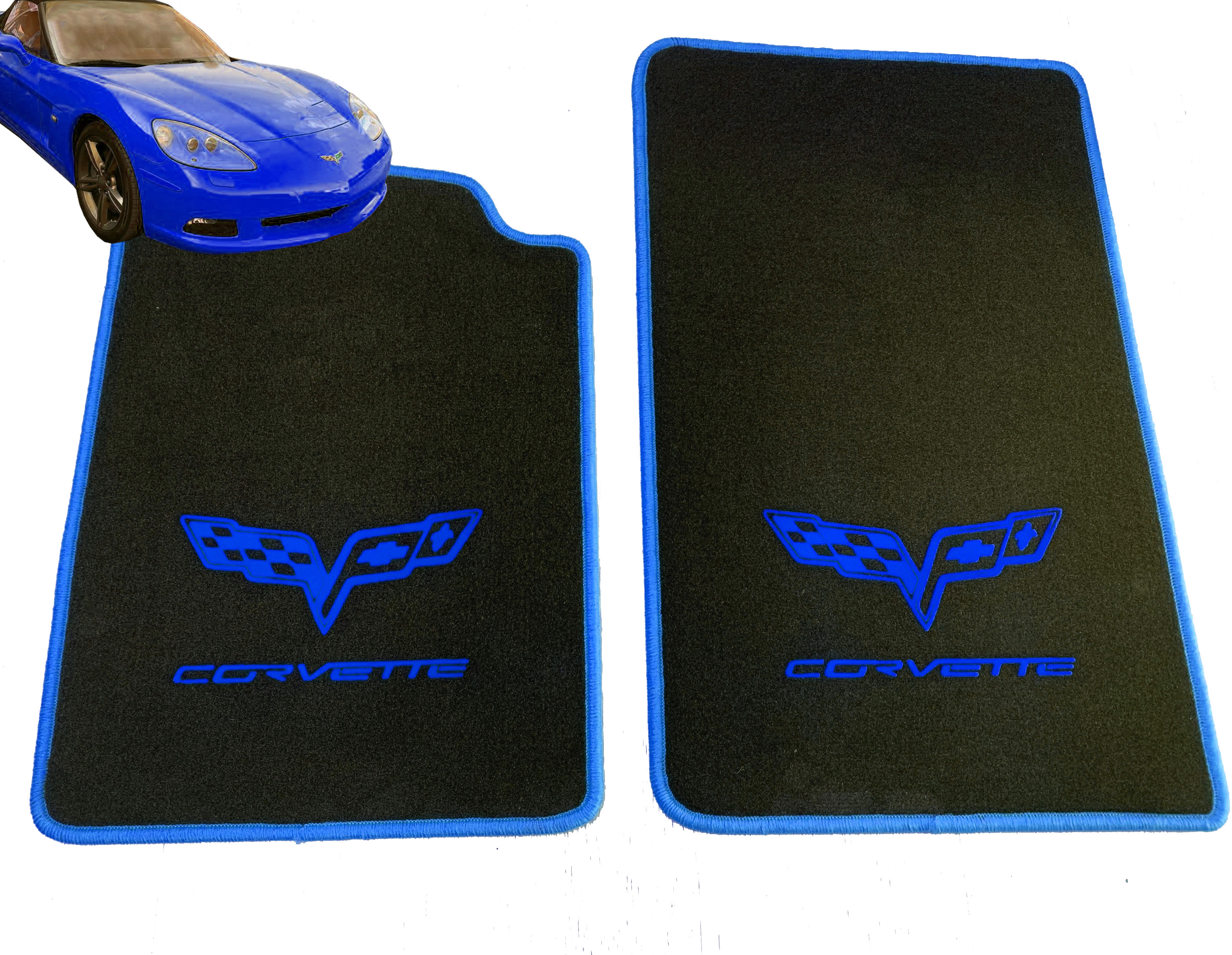 Velours Fußmatten mit Druck Corvette-Logo blau für Chevrolet Corvette C6 Z06 2005-2013