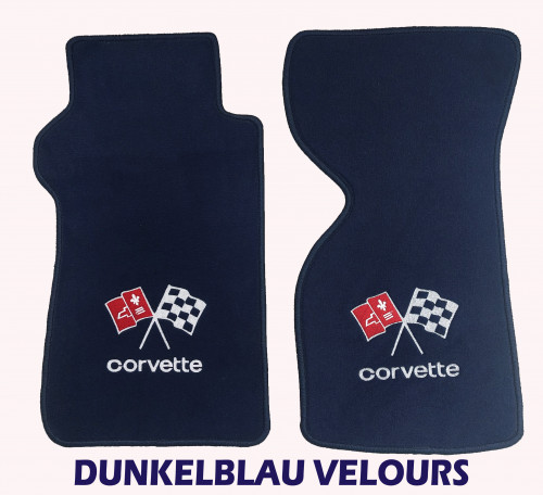 Velours Fußmatten DUNKELBLAU für Chevrolet Corvette C3 Automatik mit Stick Corvette